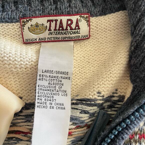 Tiara International Women's Large Full Zip Cardigan Sweater Fair Isle Blue - Picture 3 of 9